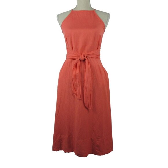 LOFT Peach Fit & Flair Front Tie Linen Dress Size 00 NEW - Picture 1 of 10
